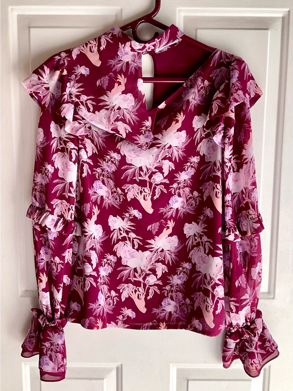 Three Floor β Florry Georgette Asymmetrical Ruffle Choker Blouse Floral 2 - Picture 4 of 17